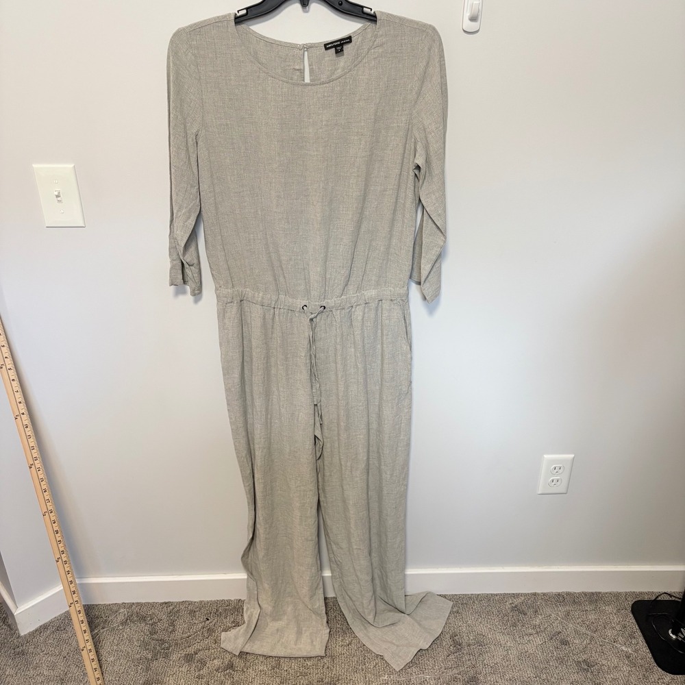 James Perse Linen Blend Drawstring Jumpsuit Women Gray size 3 Wide Leg Relaxed